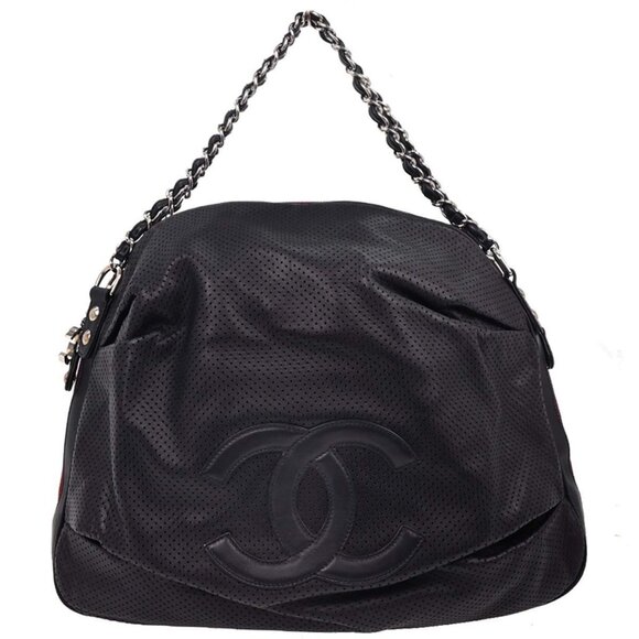 Chanel Navy Perforated Lambskin Baseball Spirit Ligne Hobo Handbag 196339 - Picture 1 of 10